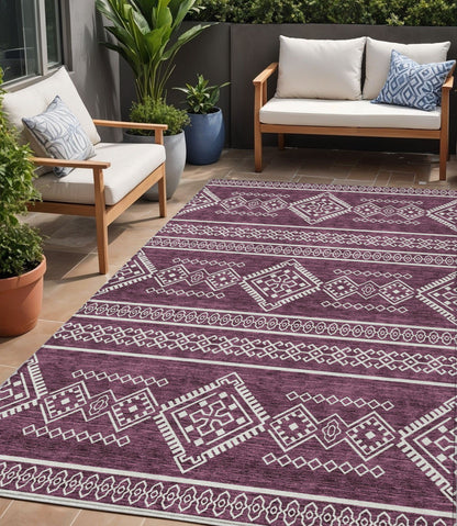 Tabselect Home Line 5' X 8' Eggplant And Ivory Southwestern Washable Indoor Outdoor Area Rug