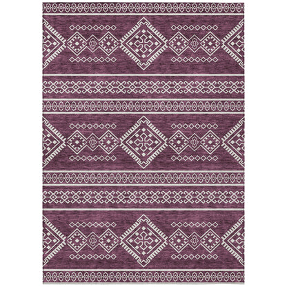 Tabselect Home Line 5' X 8' Eggplant And Ivory Southwestern Washable Indoor Outdoor Area Rug