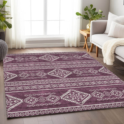 Tabselect Home Line 5' X 8' Eggplant And Ivory Southwestern Washable Indoor Outdoor Area Rug