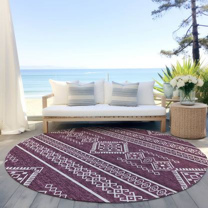 Tabselect Home Line 8' Eggplant And Ivory Round Southwestern Washable Indoor Outdoor Area Rug