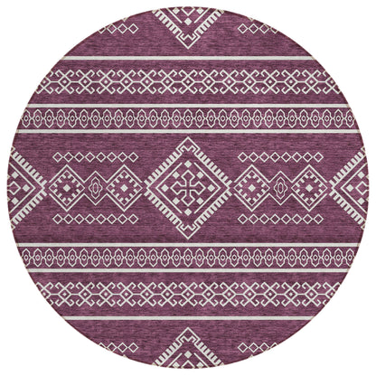 Tabselect Home Line 8' Eggplant And Ivory Round Southwestern Washable Indoor Outdoor Area Rug