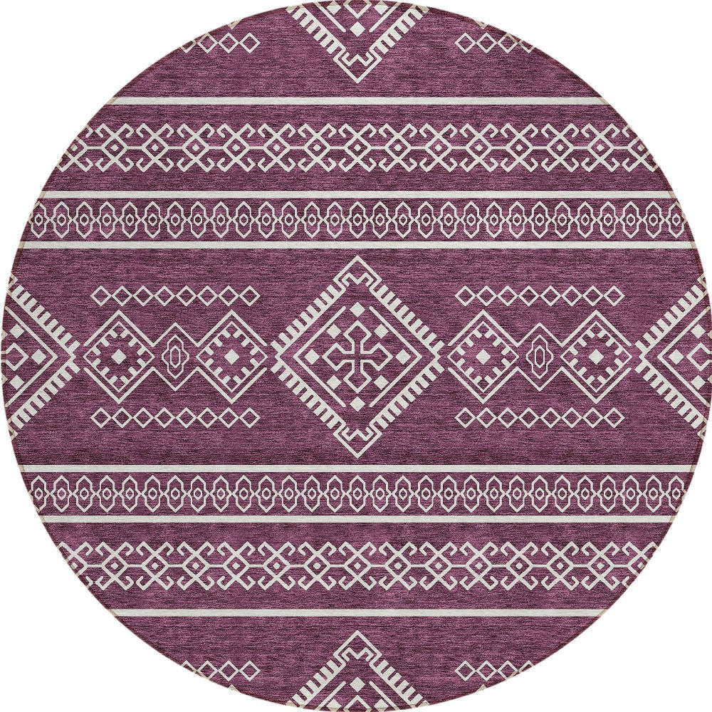 Tabselect Home Line 8' Eggplant And Ivory Round Southwestern Washable Indoor Outdoor Area Rug