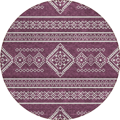 Tabselect Home Line 8' Eggplant And Ivory Round Southwestern Washable Indoor Outdoor Area Rug