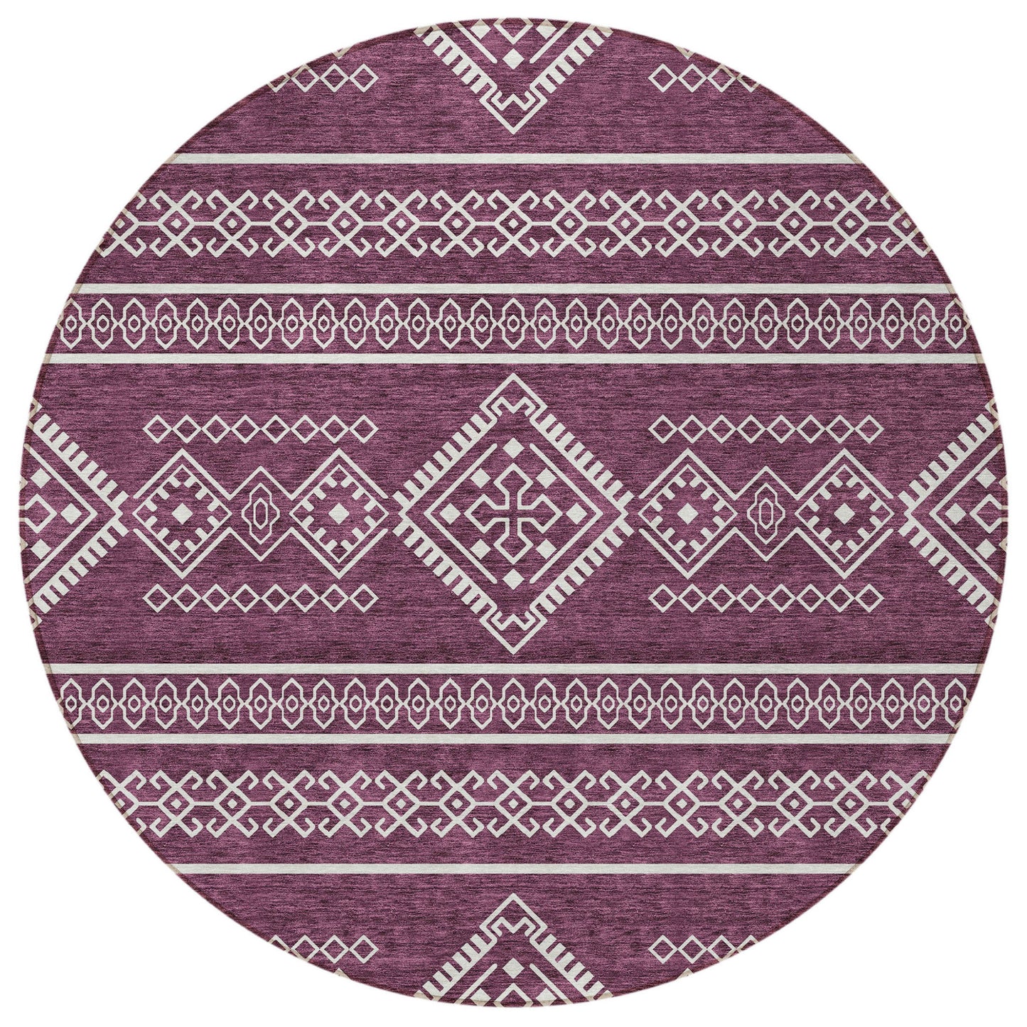 Tabselect Home Line 8' Eggplant And Ivory Round Southwestern Washable Indoor Outdoor Area Rug