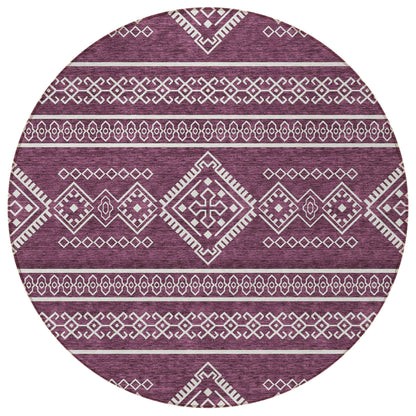 Tabselect Home Line 8' Eggplant And Ivory Round Southwestern Washable Indoor Outdoor Area Rug