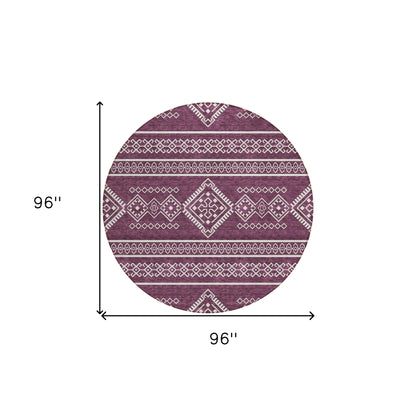 Tabselect Home Line 8' Eggplant And Ivory Round Southwestern Washable Indoor Outdoor Area Rug