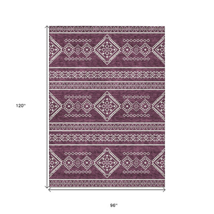 Tabselect Home Line 8' X 10' Eggplant And Ivory Southwestern Washable Indoor Outdoor Area Rug