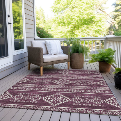 Tabselect Home Line 8' X 10' Eggplant And Ivory Southwestern Washable Indoor Outdoor Area Rug