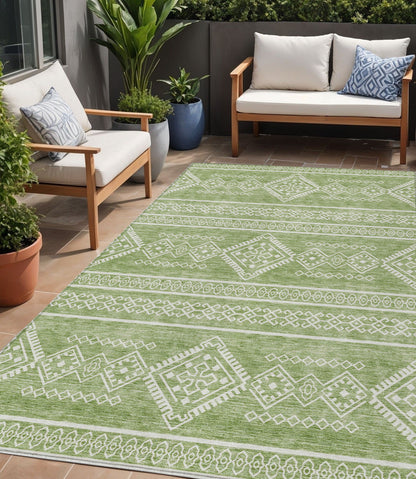 Tabselect Home Line 5' X 8' Green And Ivory Southwestern Washable Indoor Outdoor Area Rug