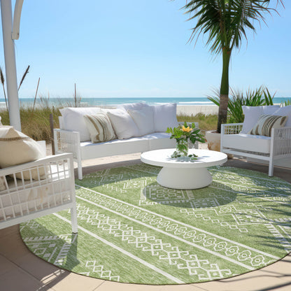 Tabselect Home Line 8' Green And Ivory Round Southwestern Washable Indoor Outdoor Area Rug