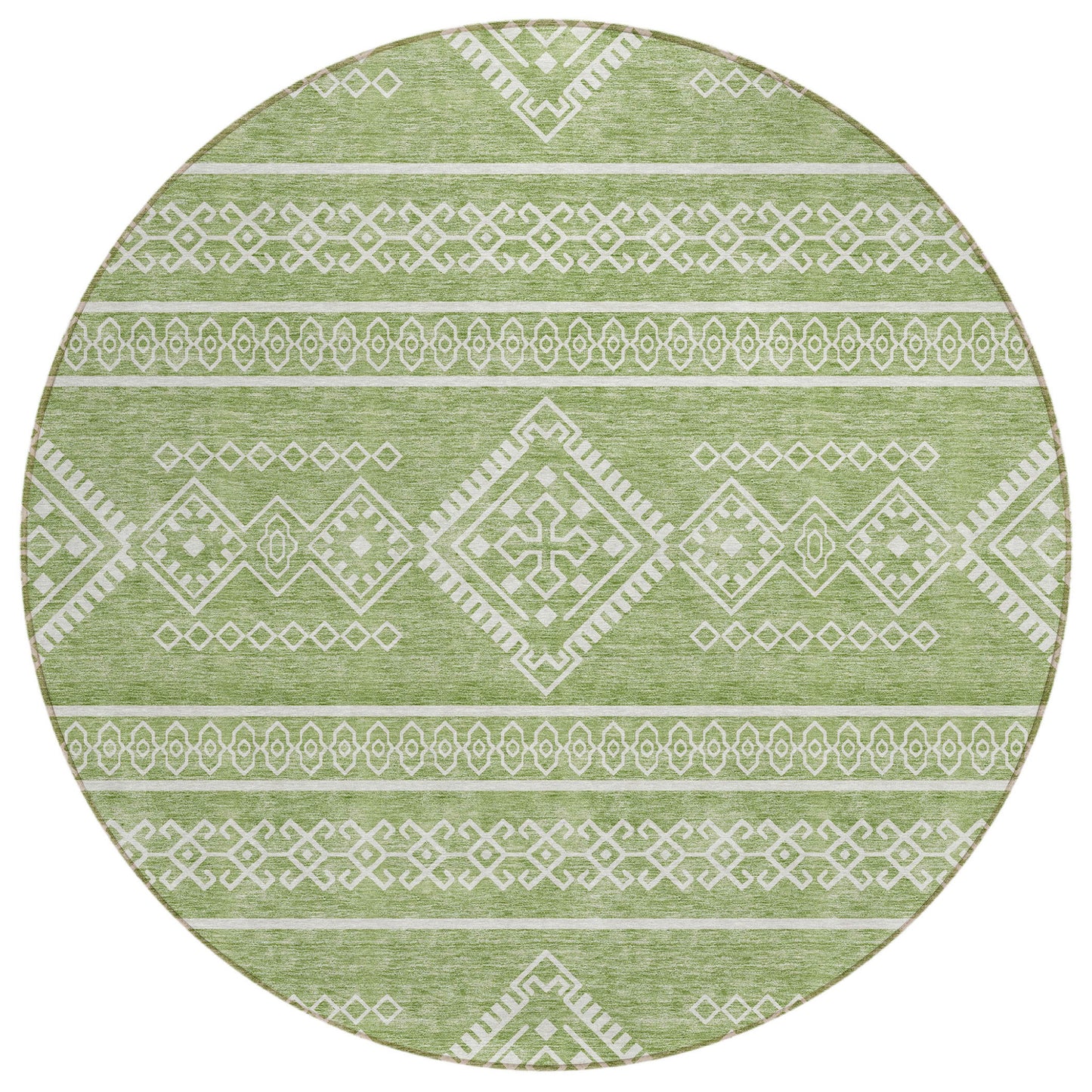 Tabselect Home Line 8' Green And Ivory Round Southwestern Washable Indoor Outdoor Area Rug