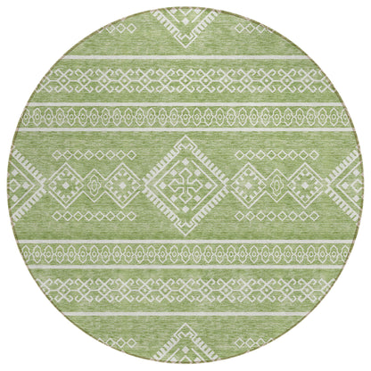 Tabselect Home Line 8' Green And Ivory Round Southwestern Washable Indoor Outdoor Area Rug