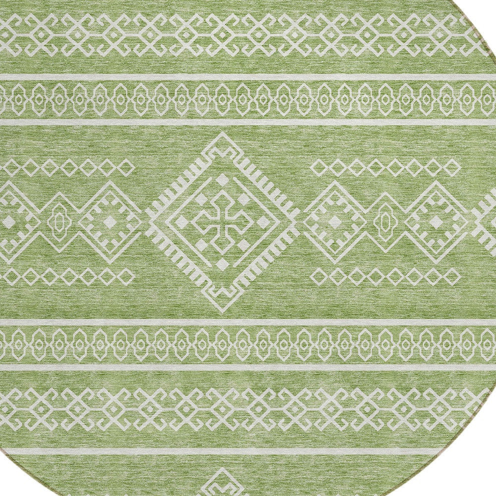 Tabselect Home Line 8' Green And Ivory Round Southwestern Washable Indoor Outdoor Area Rug