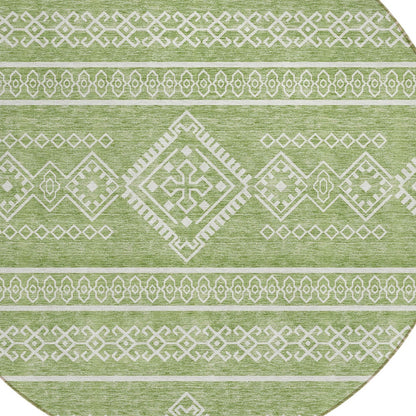 Tabselect Home Line 8' Green And Ivory Round Southwestern Washable Indoor Outdoor Area Rug