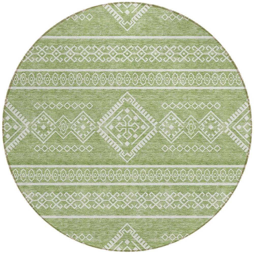 Tabselect Home Line 8' Green And Ivory Round Southwestern Washable Indoor Outdoor Area Rug