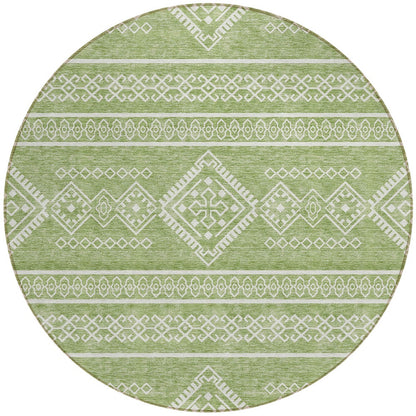 Tabselect Home Line 8' Green And Ivory Round Southwestern Washable Indoor Outdoor Area Rug
