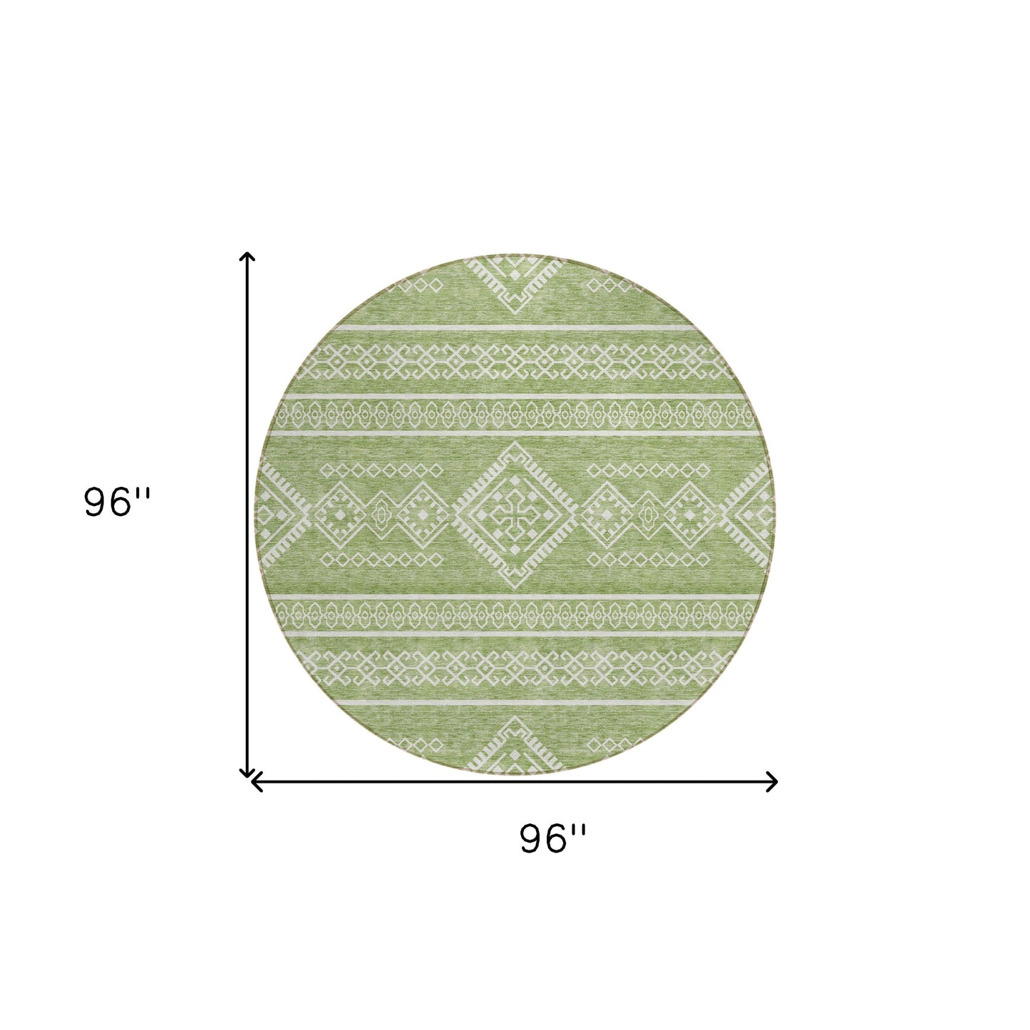 Tabselect Home Line 8' Green And Ivory Round Southwestern Washable Indoor Outdoor Area Rug