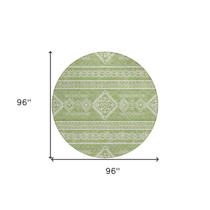 Tabselect Home Line 8' Green And Ivory Round Southwestern Washable Indoor Outdoor Area Rug