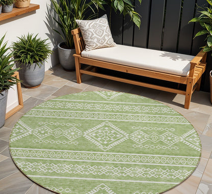 Tabselect Home Line 8' Green And Ivory Round Southwestern Washable Indoor Outdoor Area Rug