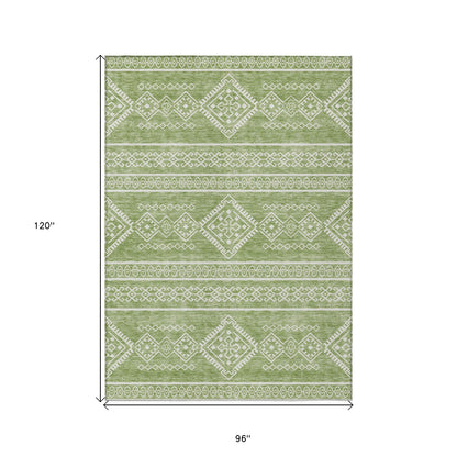 Tabselect Home Line 8' X 10' Green And Ivory Southwestern Washable Indoor Outdoor Area Rug