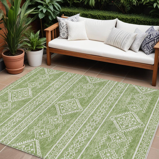 Tabselect Home Line 8' X 10' Green And Ivory Southwestern Washable Indoor Outdoor Area Rug