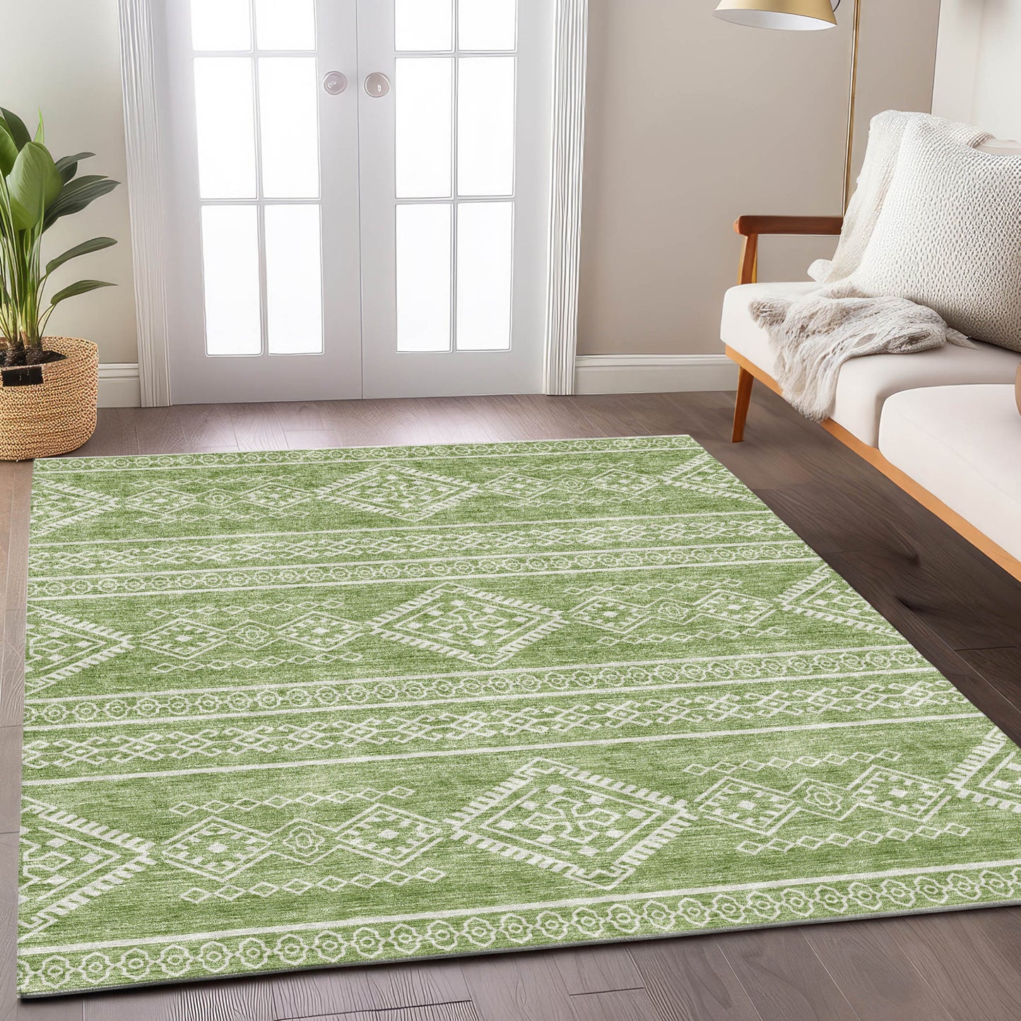 Tabselect Home Line 8' X 10' Green And Ivory Southwestern Washable Indoor Outdoor Area Rug