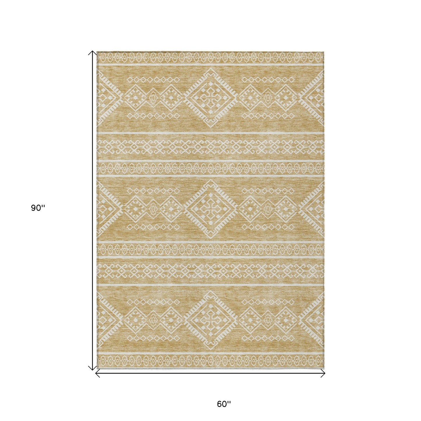 Tabselect Home Line 5' X 8' Gold And Ivory Southwestern Washable Indoor Outdoor Area Rug