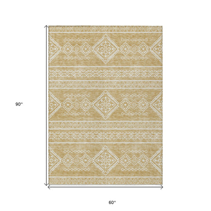 Tabselect Home Line 5' X 8' Gold And Ivory Southwestern Washable Indoor Outdoor Area Rug