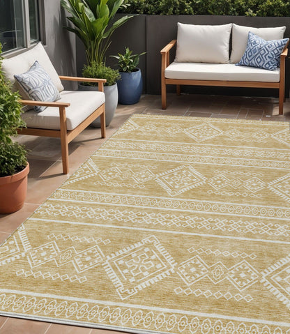 Tabselect Home Line 5' X 8' Gold And Ivory Southwestern Washable Indoor Outdoor Area Rug