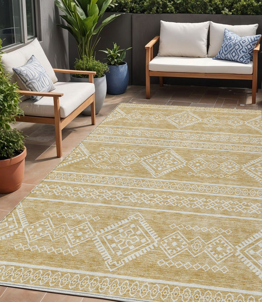 Tabselect Home Line 5' X 8' Gold And Ivory Southwestern Washable Indoor Outdoor Area Rug