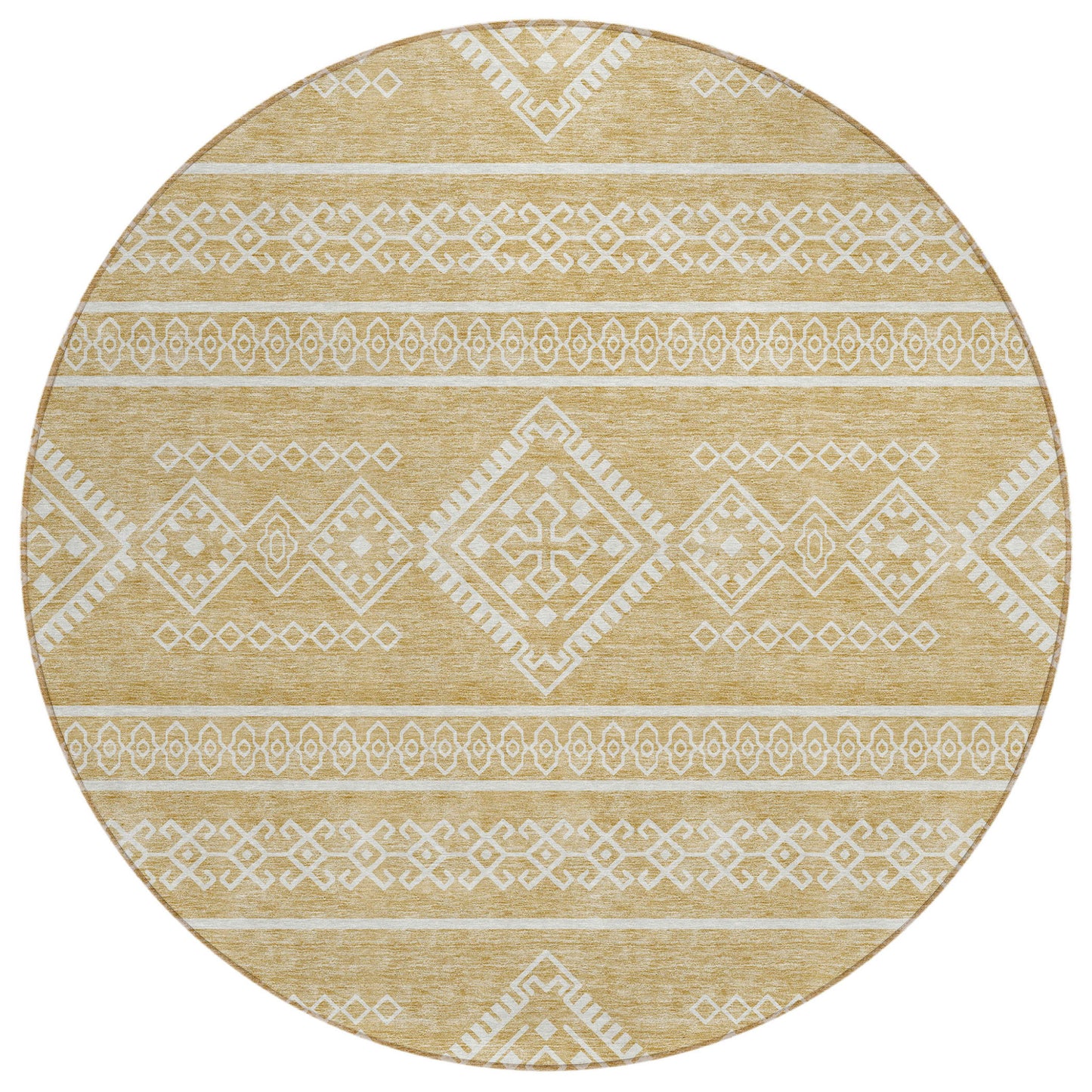Tabselect Home Line 8' Gold And Ivory Round Southwestern Washable Indoor Outdoor Area Rug