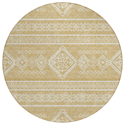Tabselect Home Line 8' Gold And Ivory Round Southwestern Washable Indoor Outdoor Area Rug
