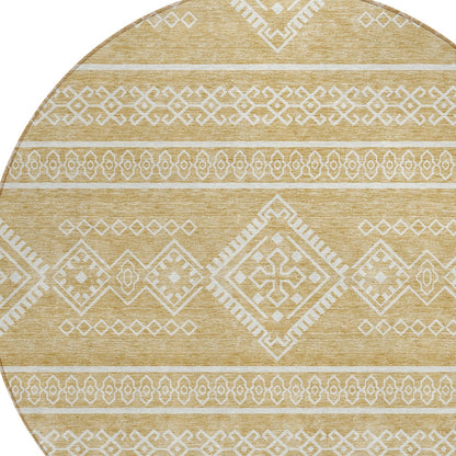 Tabselect Home Line 8' Gold And Ivory Round Southwestern Washable Indoor Outdoor Area Rug