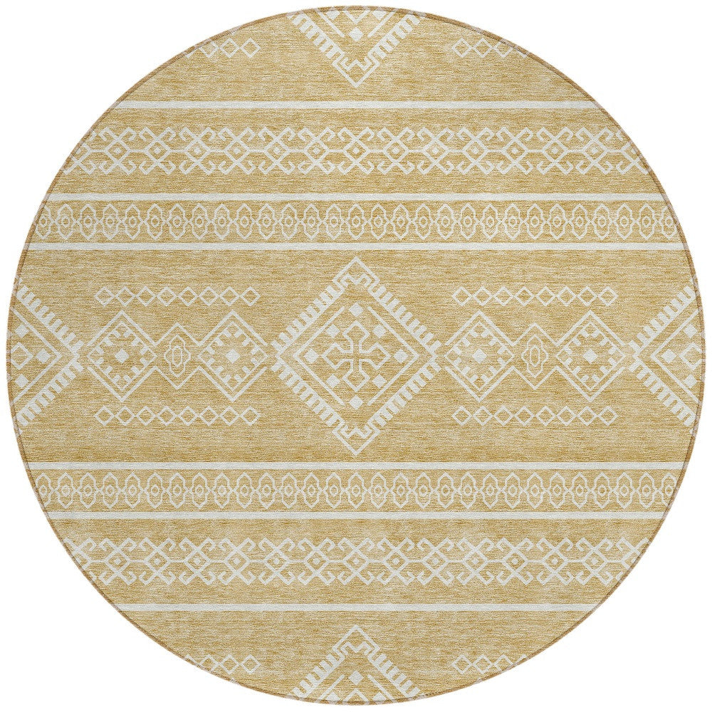 Tabselect Home Line 8' Gold And Ivory Round Southwestern Washable Indoor Outdoor Area Rug