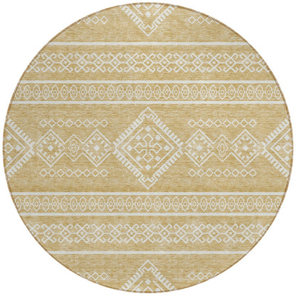 Tabselect Home Line 8' Gold And Ivory Round Southwestern Washable Indoor Outdoor Area Rug