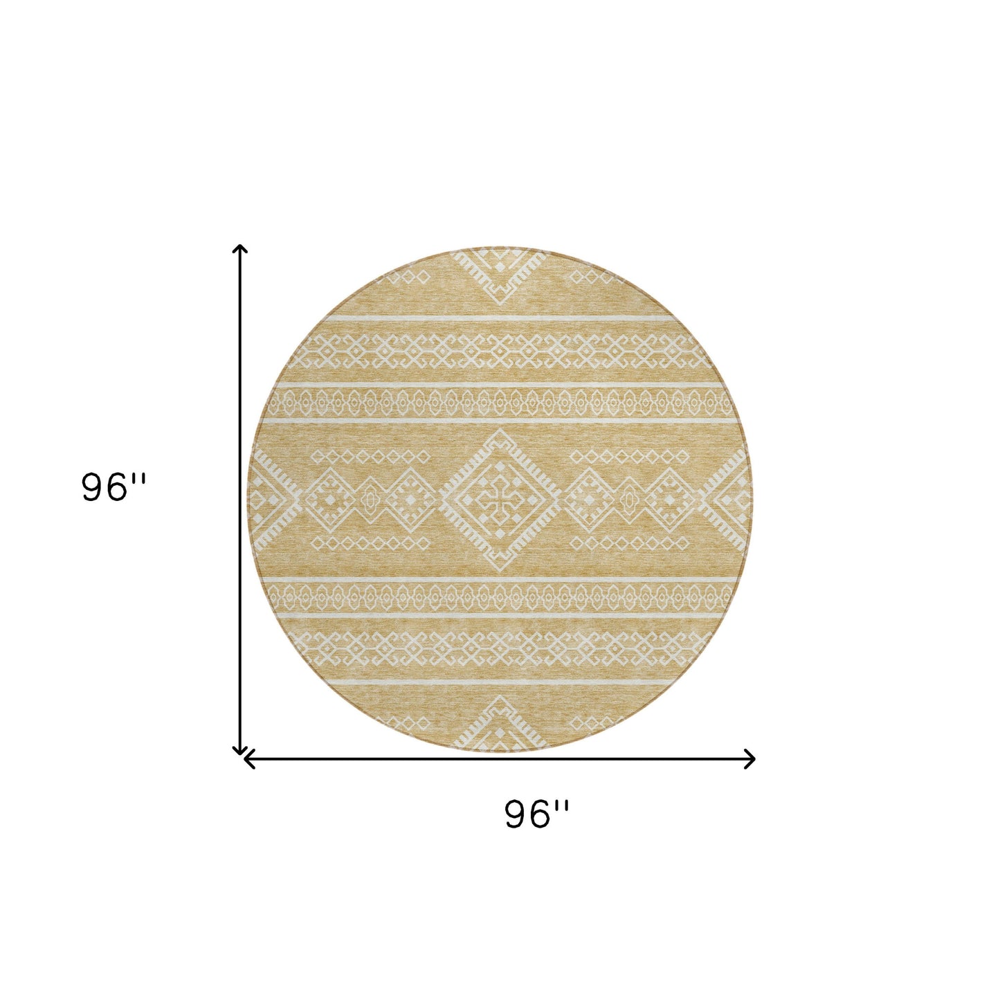 Tabselect Home Line 8' Gold And Ivory Round Southwestern Washable Indoor Outdoor Area Rug