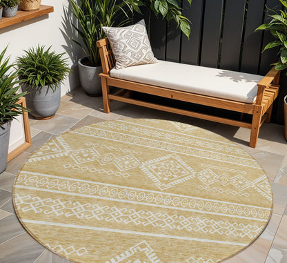 Tabselect Home Line 8' Gold And Ivory Round Southwestern Washable Indoor Outdoor Area Rug