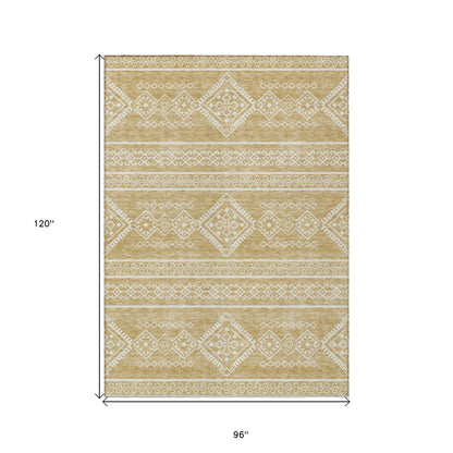 Tabselect Home Line 8' X 10' Gold And Ivory Southwestern Washable Indoor Outdoor Area Rug