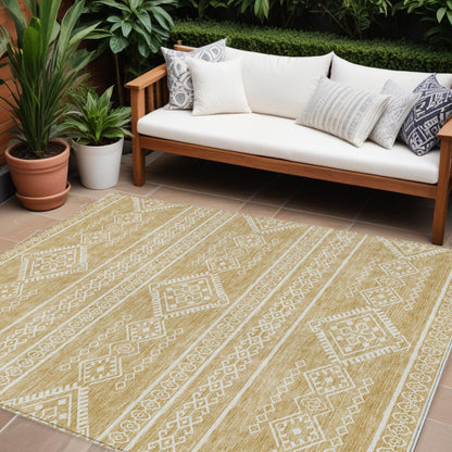 Tabselect Home Line 8' X 10' Gold And Ivory Southwestern Washable Indoor Outdoor Area Rug