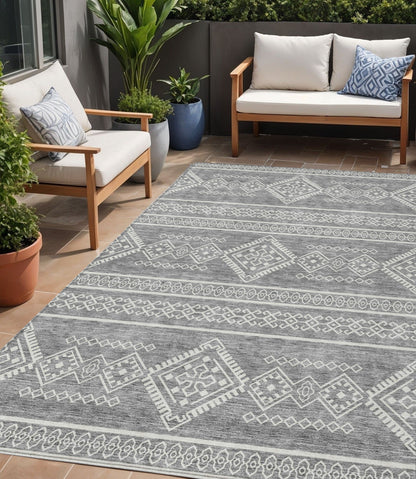 Tabselect Home Line 5' X 8' Gray And Ivory Southwestern Washable Indoor Outdoor Area Rug
