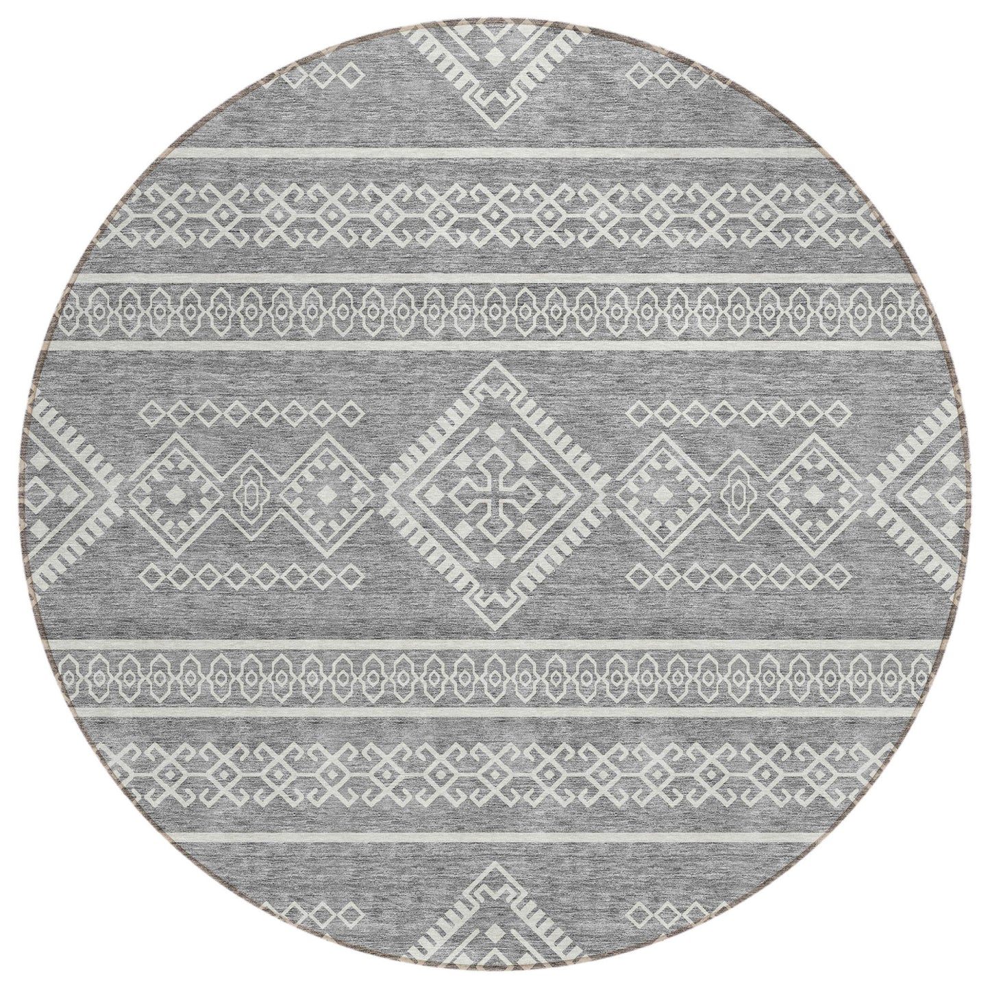 Tabselect Home Line 8' Gray And Ivory Round Southwestern Washable Indoor Outdoor Area Rug