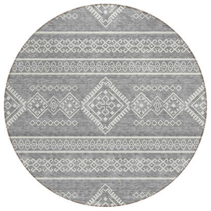 Tabselect Home Line 8' Gray And Ivory Round Southwestern Washable Indoor Outdoor Area Rug