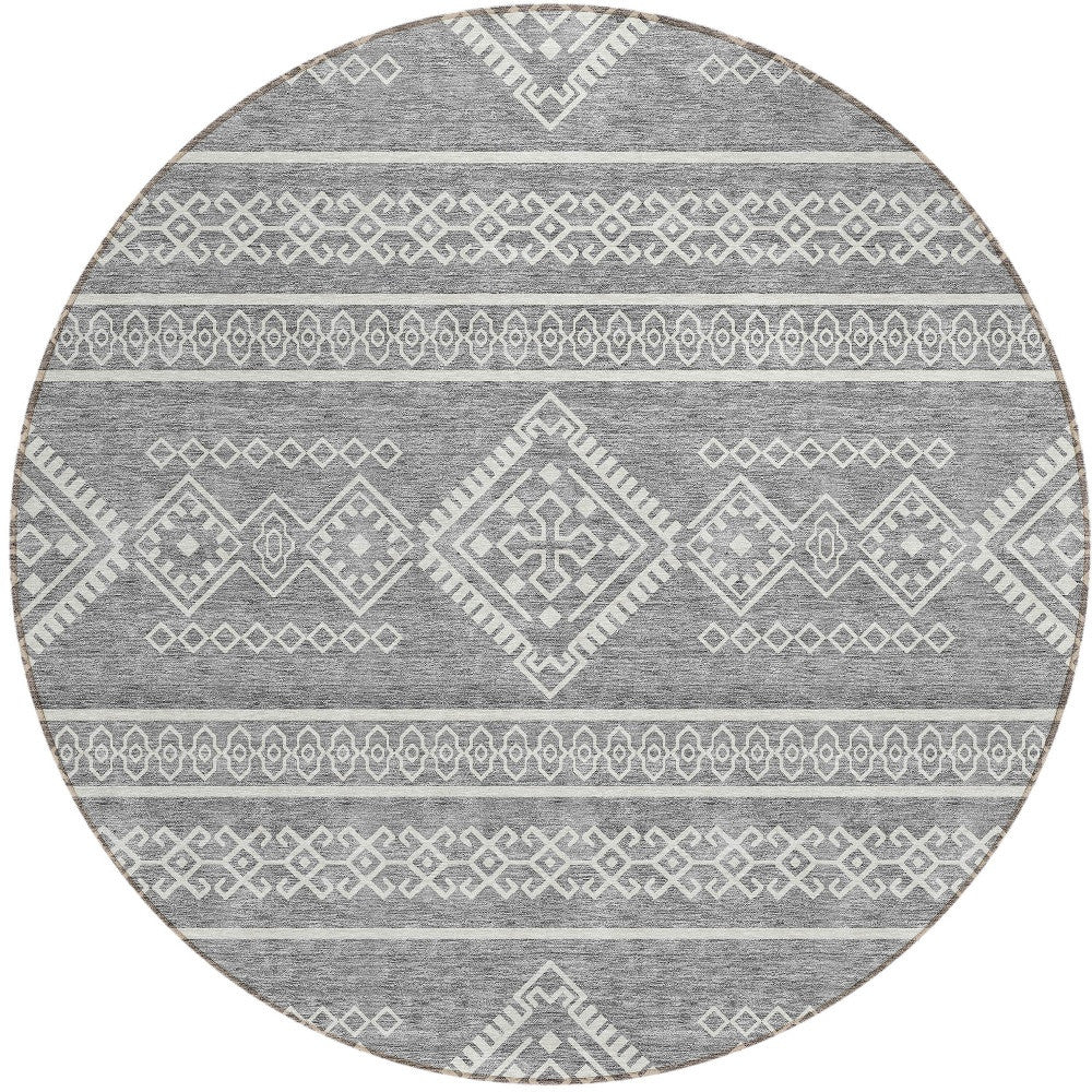 Tabselect Home Line 8' Gray And Ivory Round Southwestern Washable Indoor Outdoor Area Rug