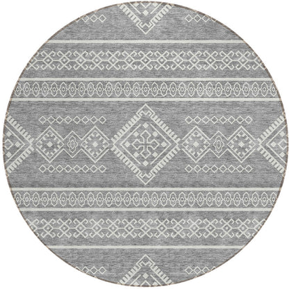 Tabselect Home Line 8' Gray And Ivory Round Southwestern Washable Indoor Outdoor Area Rug