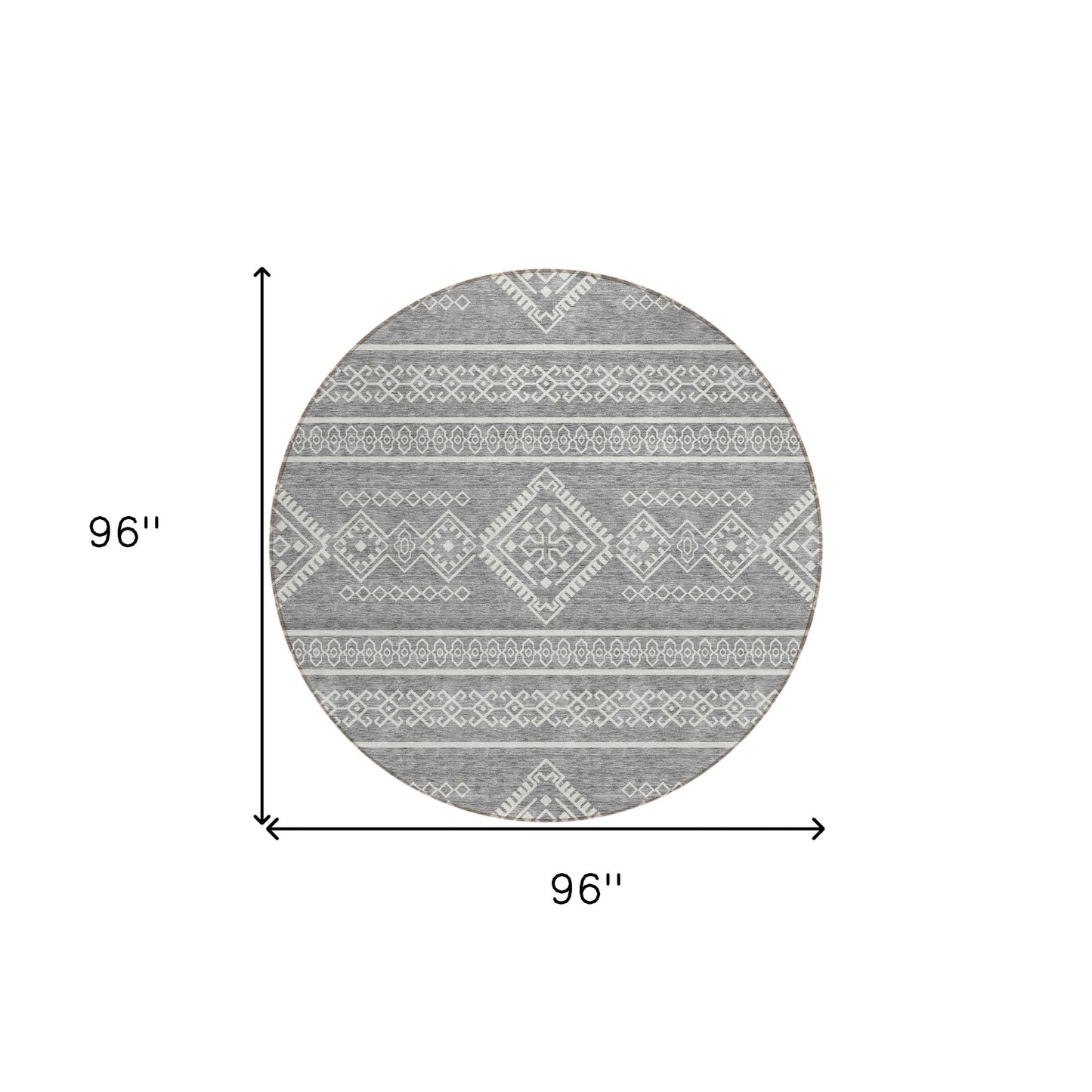 Tabselect Home Line 8' Gray And Ivory Round Southwestern Washable Indoor Outdoor Area Rug