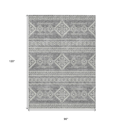Tabselect Home Line 8' X 10' Gray And Ivory Southwestern Washable Indoor Outdoor Area Rug