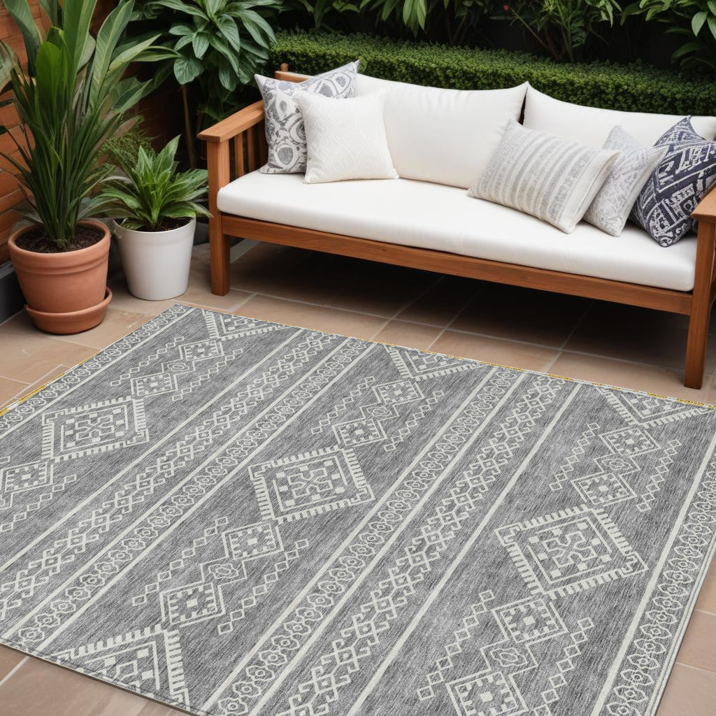 Tabselect Home Line 8' X 10' Gray And Ivory Southwestern Washable Indoor Outdoor Area Rug