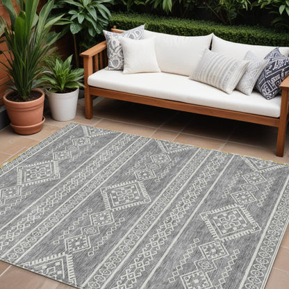 Tabselect Home Line 8' X 10' Gray And Ivory Southwestern Washable Indoor Outdoor Area Rug