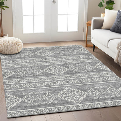 Tabselect Home Line 8' X 10' Gray And Ivory Southwestern Washable Indoor Outdoor Area Rug