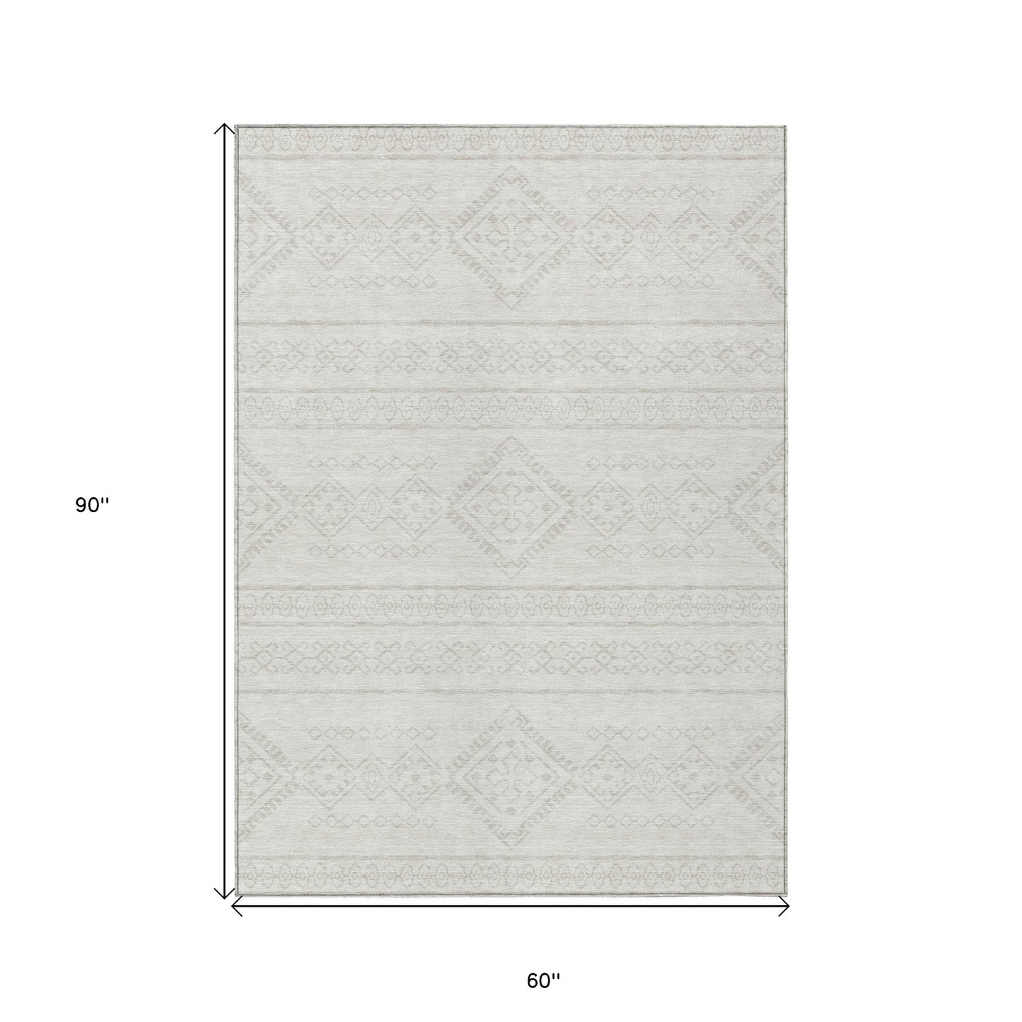 Tabselect Home Line 5' X 8' Ivory And Silver Southwestern Washable Indoor Outdoor Area Rug